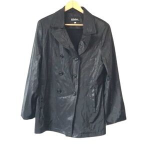Ellabee double breasted black lightweight jacket nylon vegan size 10